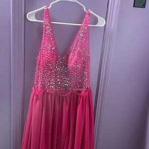 JJ’s House Brand New Fuchsia Sheer Top A Line Chiffon Dress! Prom, Hoco